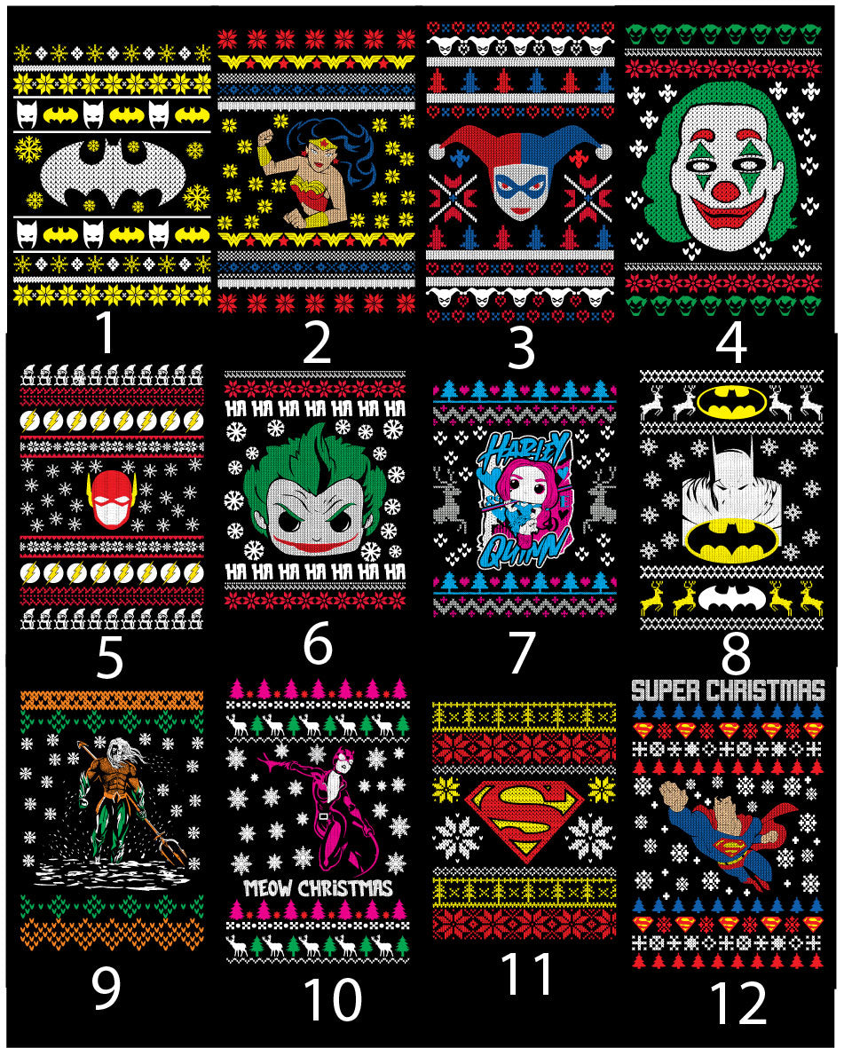Ugly Christmas Sweater DC Themed- DTF Transfers Ready to Press